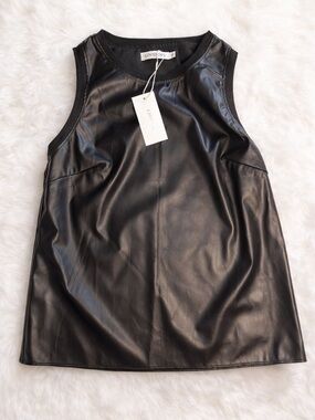 Love Soft Black Faux Leather Tank Top Small NWT Chic Edgy Minimalist Staple